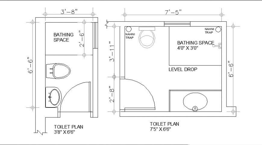 Small house toilet plan cad drawing details dwg file - Cadbull