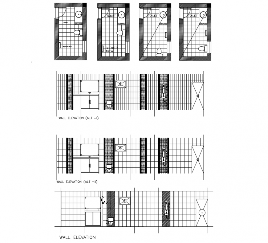 Small house toilet section and plan with sanitary installation drawing ...