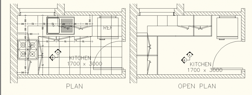 Small kitchen layout plan detail drawing in dwg AutoCAD file. - Cadbull