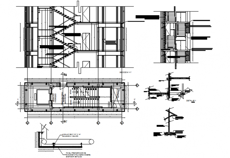 Staircases Of Three Story Building Sections And Constructive Structure