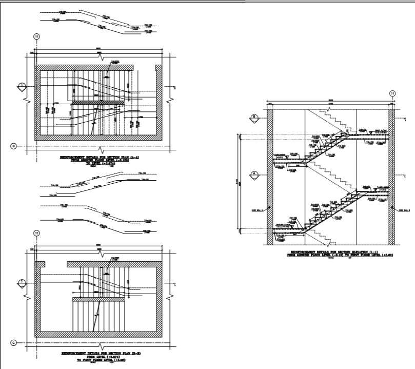 stairs and reinforcement structure detail of building - Cadbull