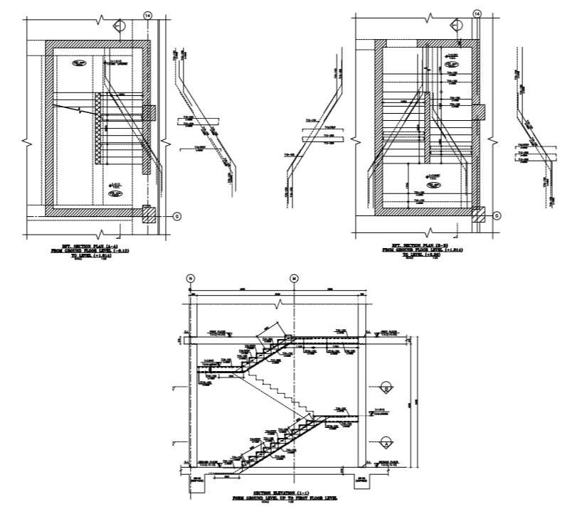 stairs and reinforcement structure detail of building - Cadbull