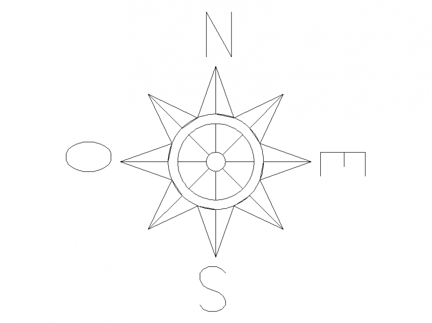 Star shape north direction 2 d autocad file - Cadbull