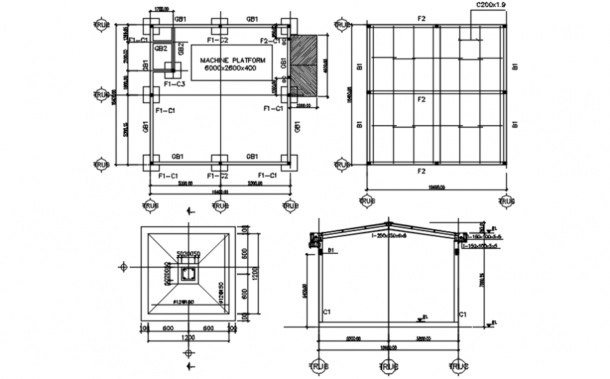 Steel structure frame plan and elevation with footing in AutoCAD Cadbull