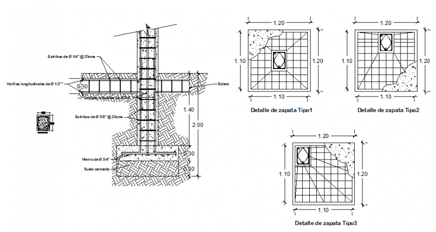Structural Concrete Column And Footing Cad Construction Details Dwg