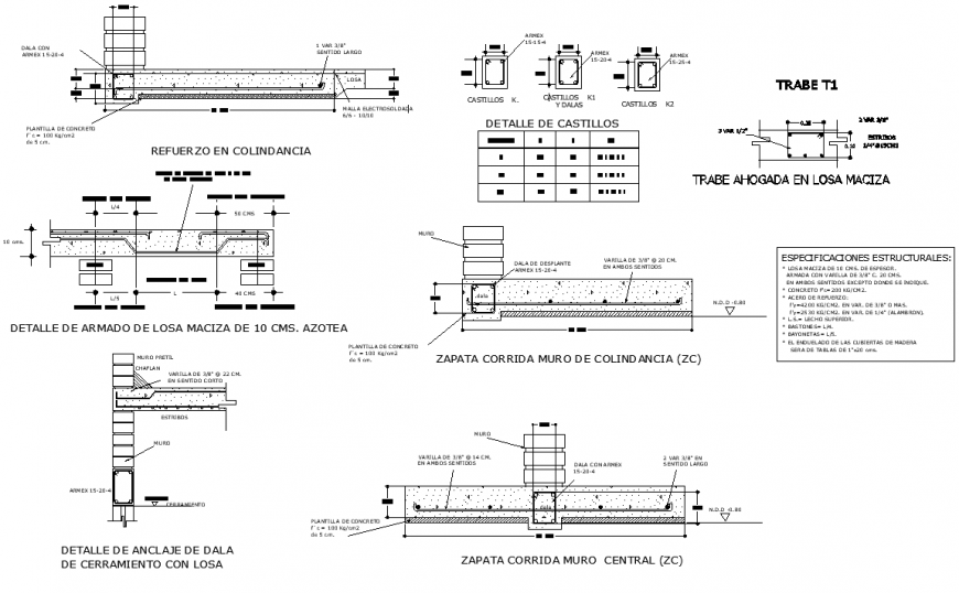 Structural detail with specifications detail. - Cadbull