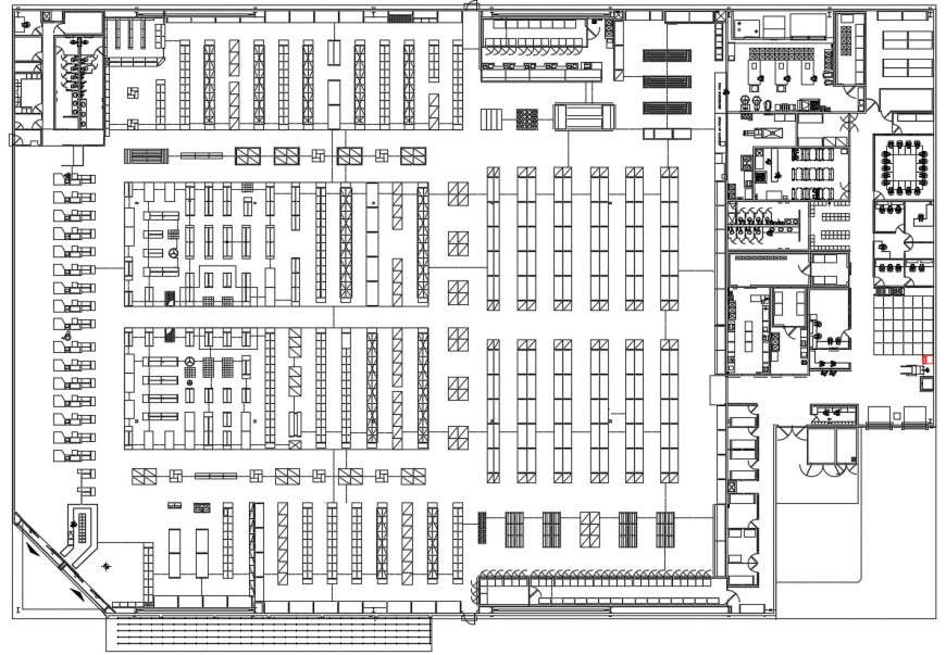 Super market first floor distribution plan cad drawing