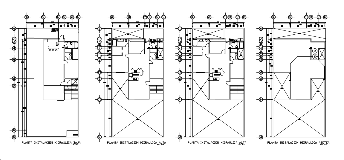 the hydraulic installation of the 12x25m house plan - Cadbull