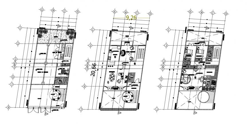Three floor layout plan of three story house cad drawing details dwg ...