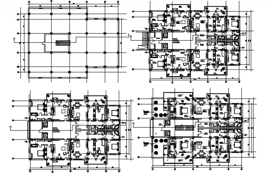Three floor plan and structure plan drawing details of apartment ...
