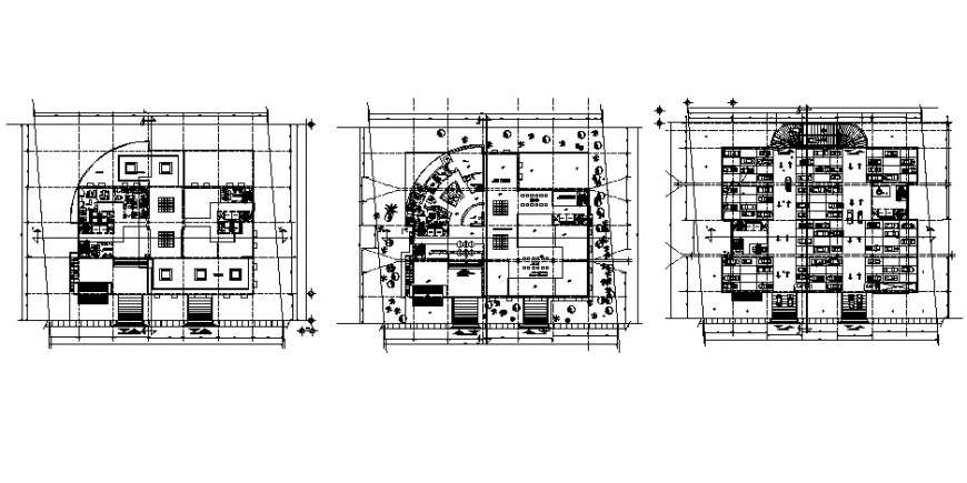 Three floors distribution plan drawing details of administration ...