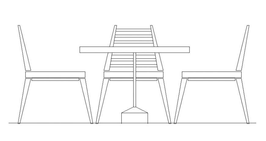 Three Seater Table And Chair Elevation Drawing In Autocad Cadbull