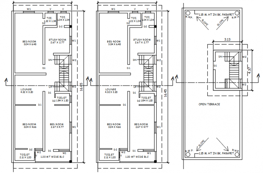 Three story house floor plan layout plan cad drawing details dwg file