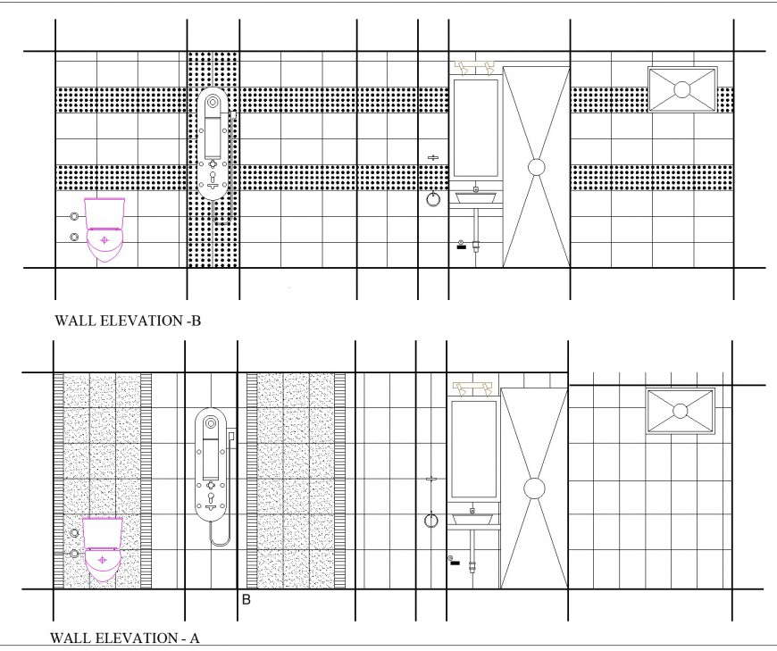 Toilet wall elevation plan autocad file - Cadbull