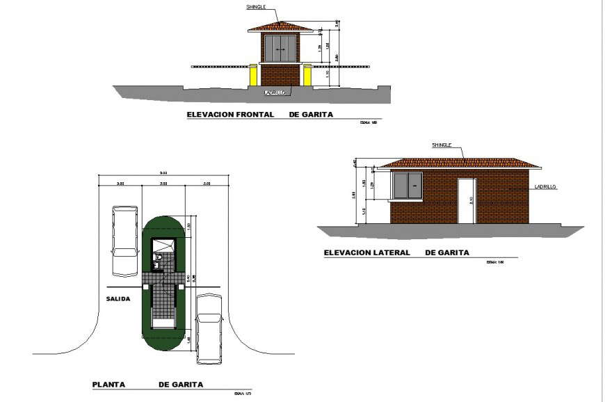 Toll plaza plan and elevation 2d view CAD construction unit Autocad