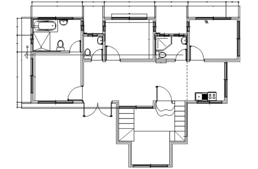 Top floor distribution plan details of cottage house dwg