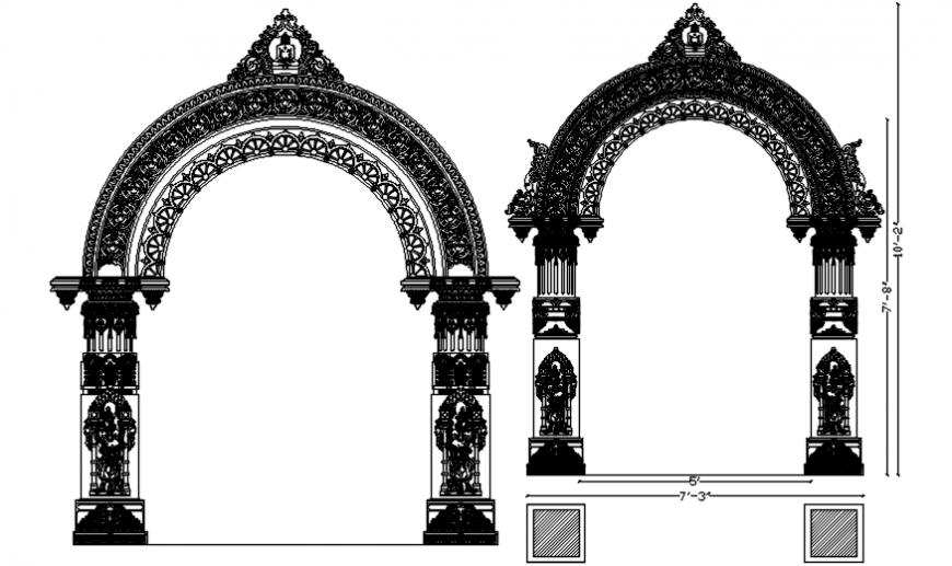 Traditional temple gate drawing cad file - Cadbull