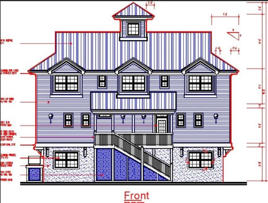 Traditional house front elevation drawing in dwg file. Cadbull