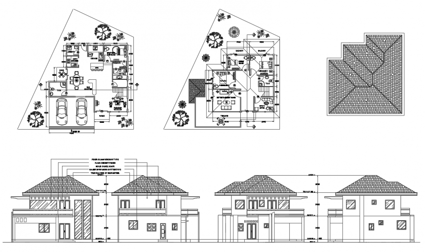 Twin House Main Elevations And Floor Plan Cad Drawing Details Dwg File