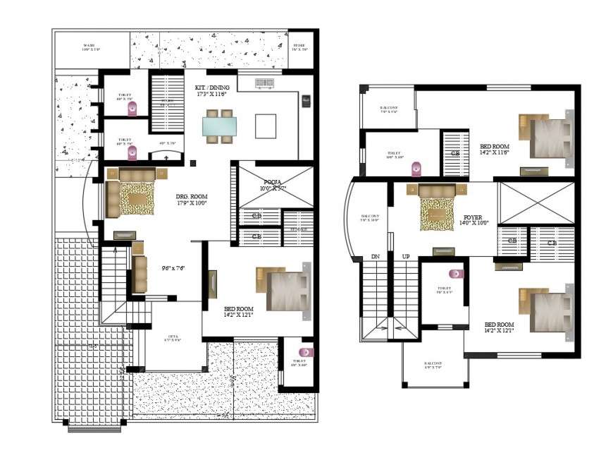 Twostory house floor plan cad drawing details dwg file Cadbull