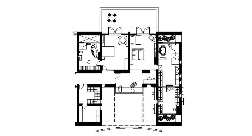 Two bedroom house layout plan with furniture layout cad ...