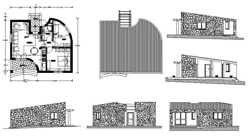 Two bhk House  plan  and elevation  drawing in autocad  Cadbull