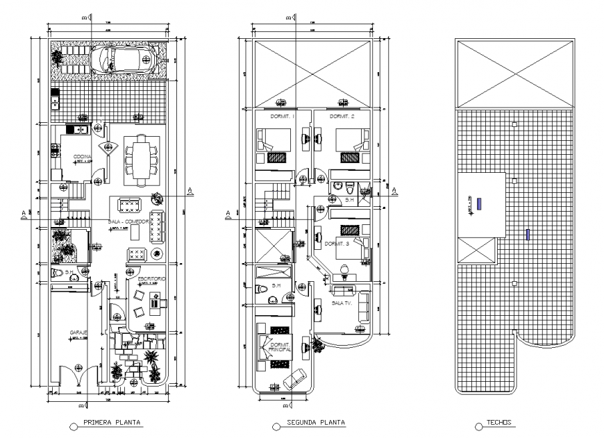 Two storey row  house  plan  drawing in dwg AutoCAD  file 