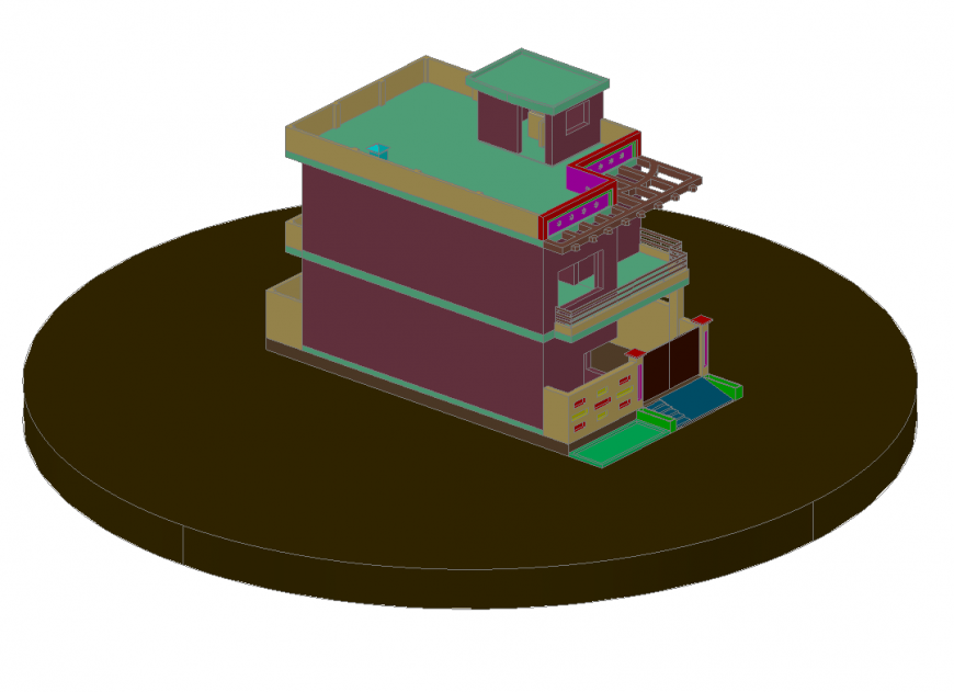 Two Story 3d House Design Cad Drawing Details Dwg File Cadbull