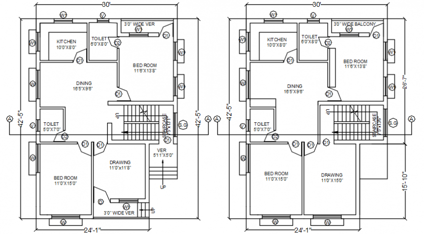 Two story house layout floor plan CAD drawings autocad