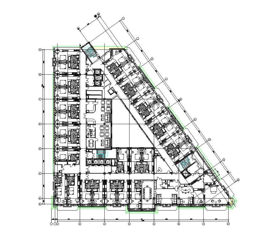 Typical floor plan of hotel design with part of architecture dwg file