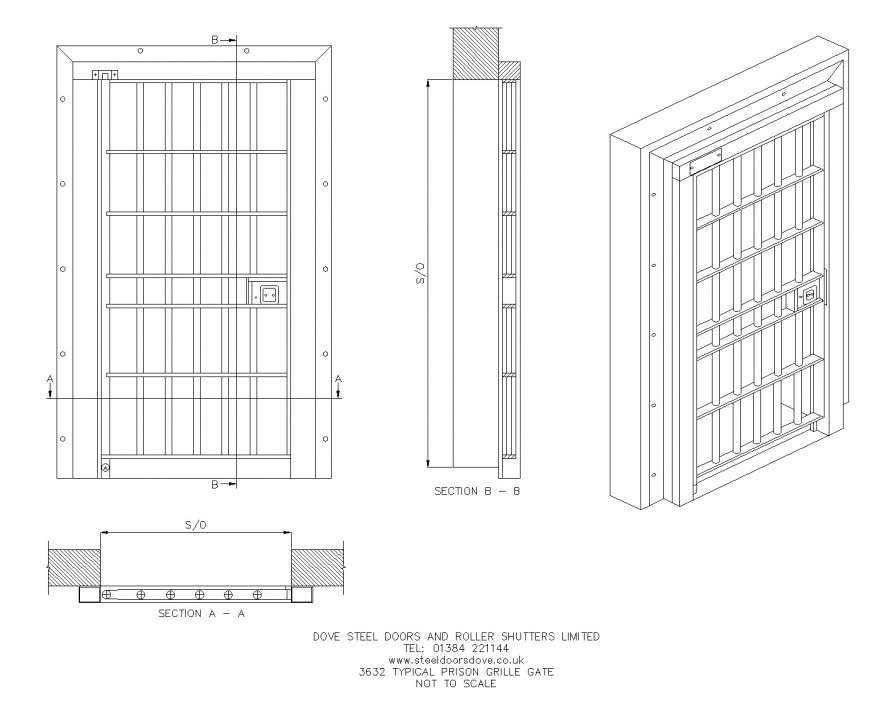 Typical Prison Grille Gate plan layout file - Cadbull