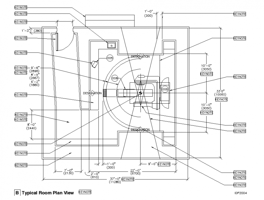Typical top view plan of the CT scan room in dwg AutoCAD