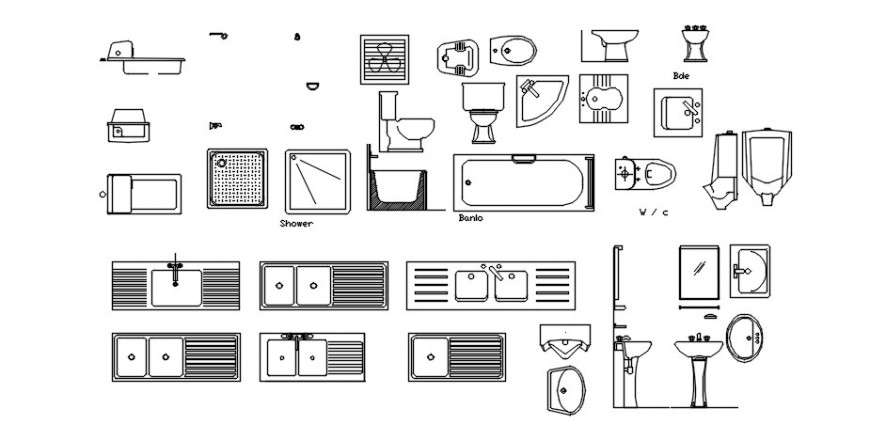 Various sanitary units blocks drawings details 2d view in autocad file ...