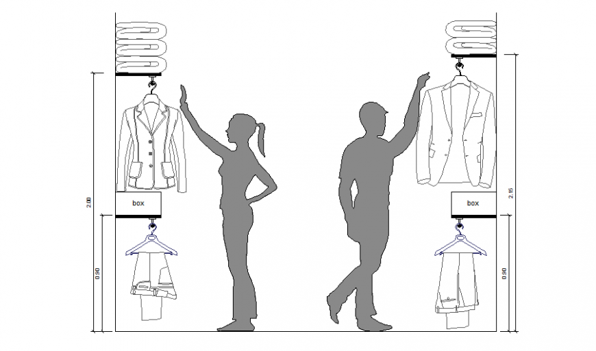 Walk-in closet section of wardrobe cad drawing details dwg file - Cadbull