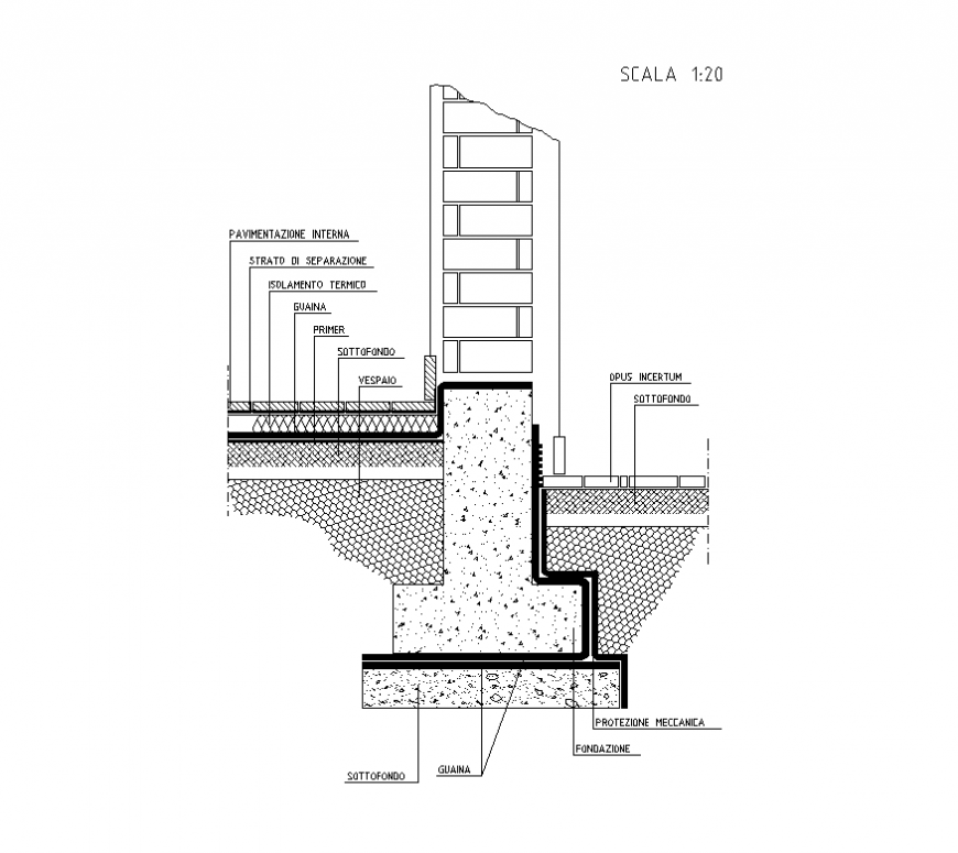 Foundation Wall Detail Elevation And Section Layout D View Dwg File