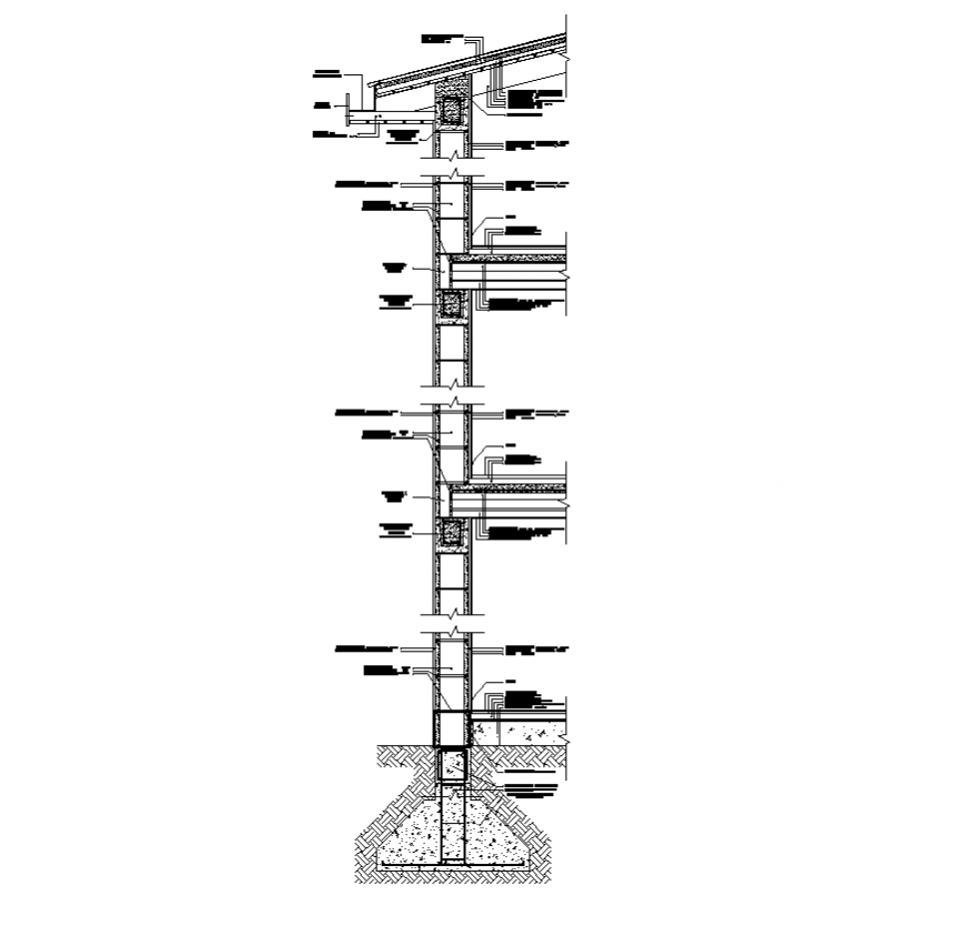 Wall Section Detail Elevation Layout 2d View Cad Construction Autocad File Cadbull