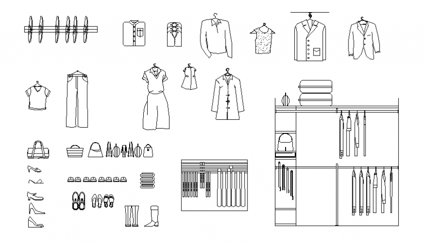 Wardrobe section with clothes blocks cad drawing details dwg file - Cadbull