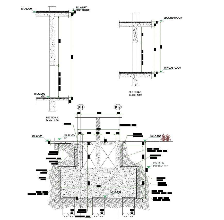 Water pipe line chamber section plan - Cadbull