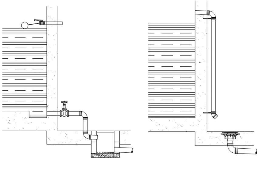 water tank drain and overflow cad detail Cadbull