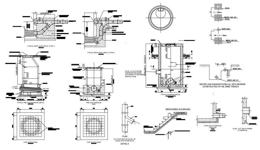 waterline connection section plan autocad file - Cadbull