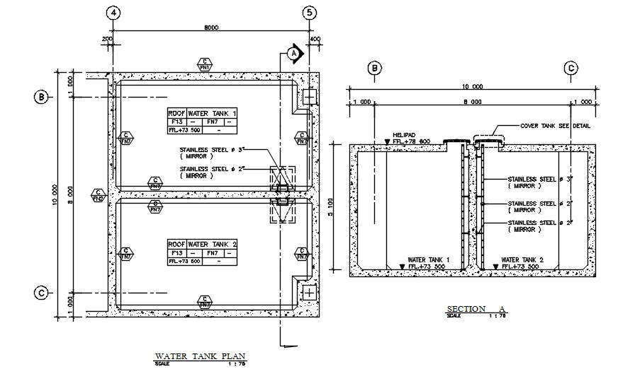 water tank section details are given in this AutoCAD 2D DWG drawing ...